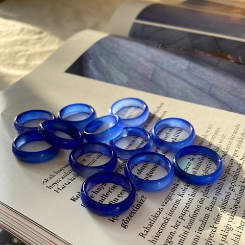 Saks Mavi Akik Taş Yüzük