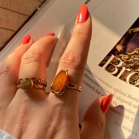 Asimetrik Karnelyan Akik Yüzük