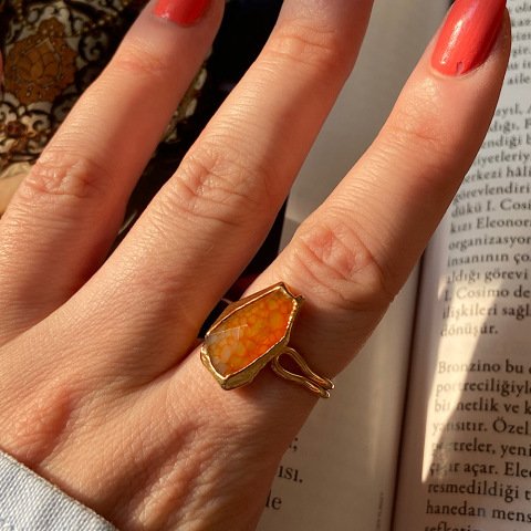 Asimetrik Karnelyan Akik Yüzük