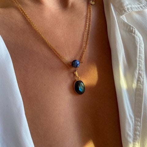 Lapis Lazuli Tekli Zincir Kolye