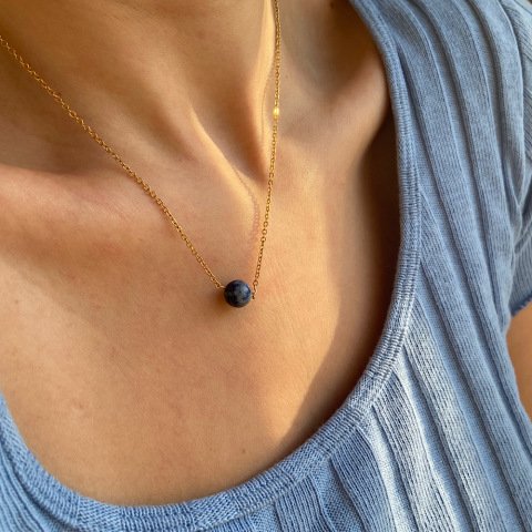 Lapis Lazuli Tekli Zincir Kolye