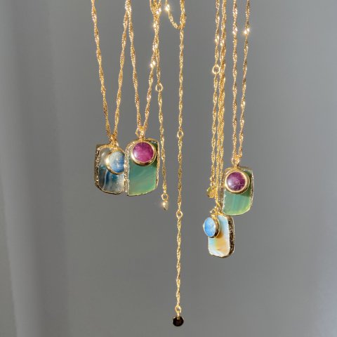 Dörtgen Agat Taş Kolye