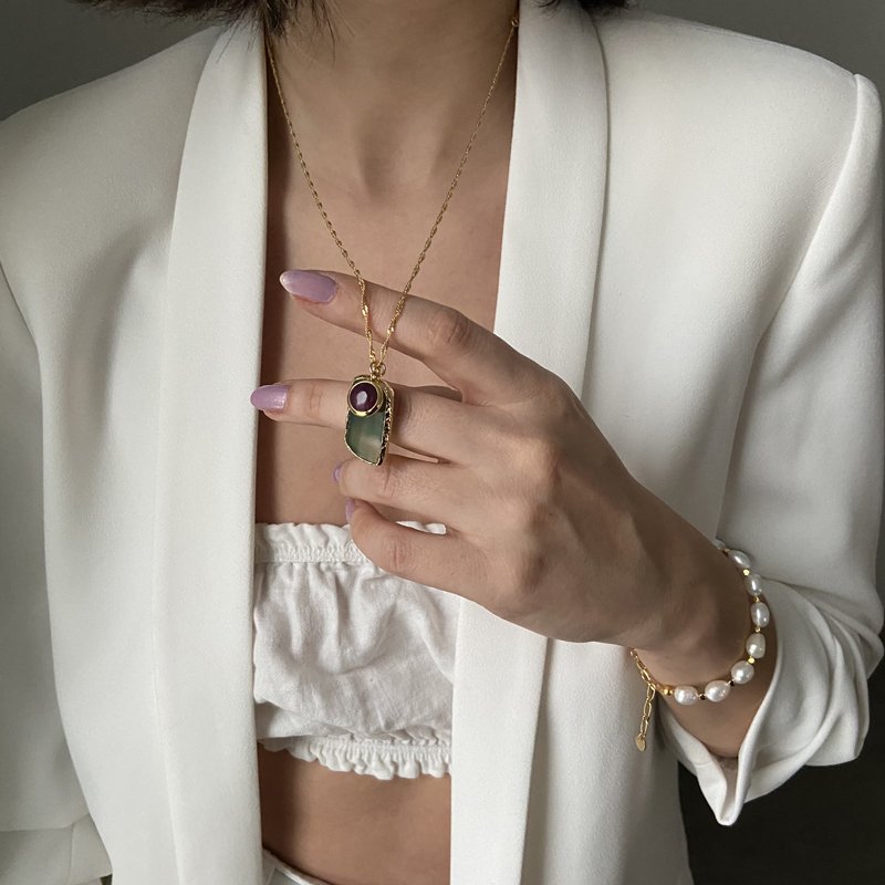 Dörtgen Agat Taş Kolye