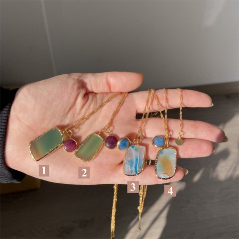 Dörtgen Agat Taş Kolye