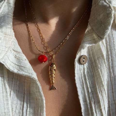Mercan Kesit Charm Kolye