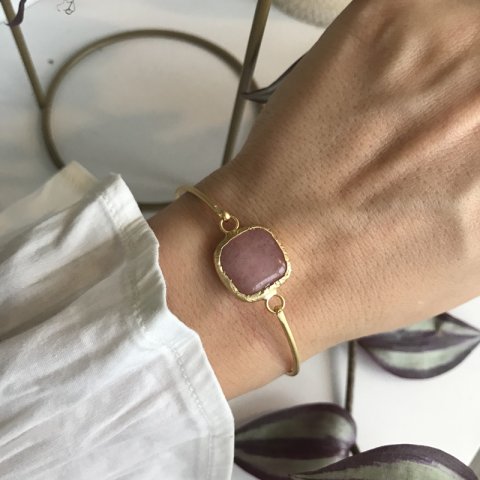 Dörtgen Doğal Taş Kelepçe Bileklik