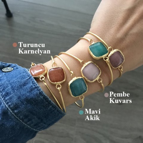 Dörtgen Doğal Taş Kelepçe Bileklik