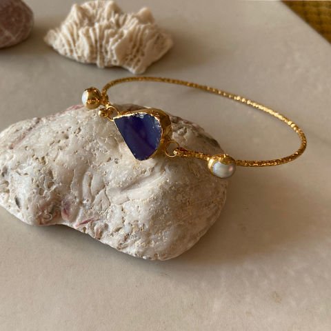 İnvi ve Mor Agat Doğal Taş Kelepçe Bileklik