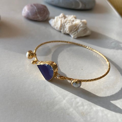 İnvi ve Mor Agat Doğal Taş Kelepçe Bileklik