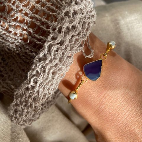 İnvi ve Mor Agat Doğal Taş Kelepçe Bileklik