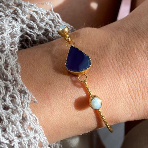 İnvi ve Mor Agat Doğal Taş Kelepçe Bileklik