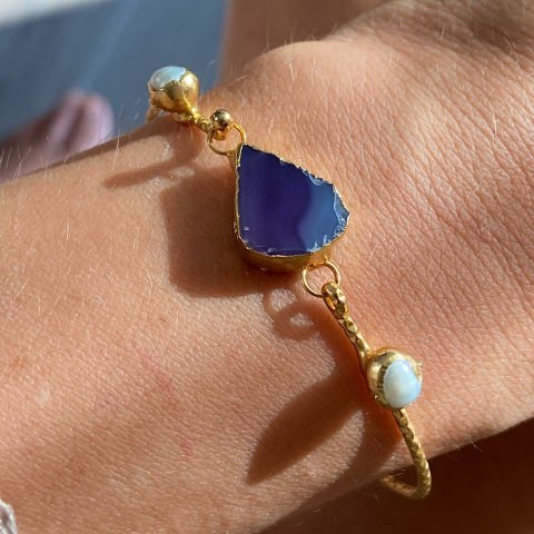 İnvi ve Mor Agat Doğal Taş Kelepçe Bileklik