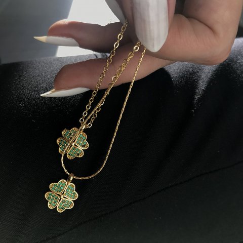 Yesil Taşlı Yonca Şans Kolye