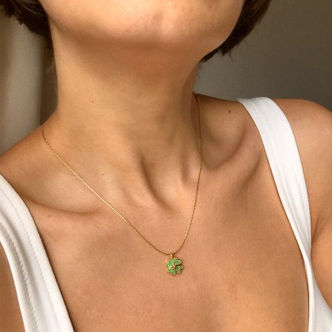 Yesil Taşlı Yonca Şans Kolye