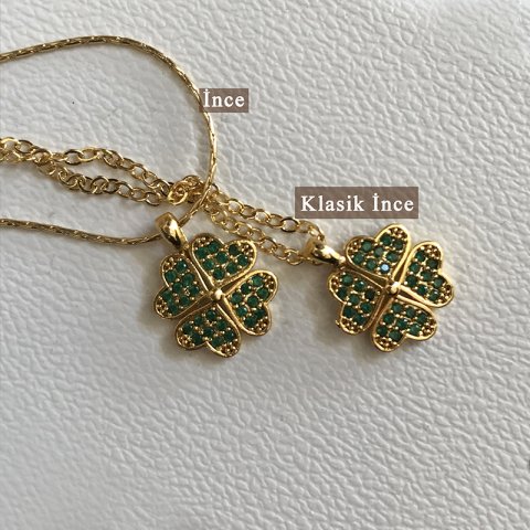 Yesil Taşlı Yonca Şans Kolye