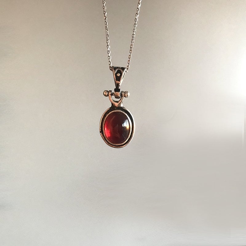 Oval Lal Taşı 925 Gümüş Kolye