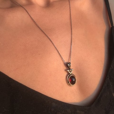 Oval Lal Taşı 925 Gümüş Kolye