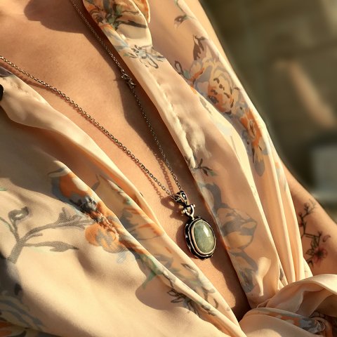 Oval Mint Yeşili akuamarin 925 Gümüş Kolye