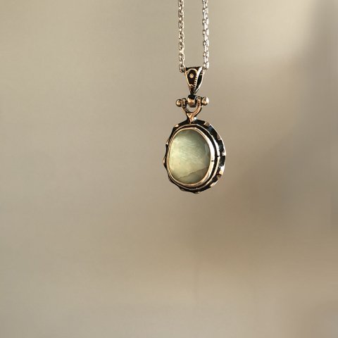 Oval Mint Yeşili akuamarin 925 Gümüş Kolye