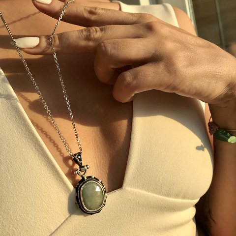 Oval Mint Yeşili akuamarin 925 Gümüş Kolye