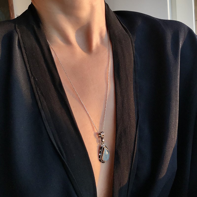 Damla Akuamarin 925 Gümüş Kolye