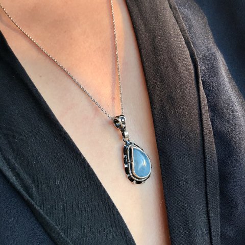 Damla Akuamarin 925 Gümüş Kolye