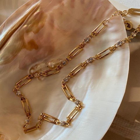 Mezat Zamanı Taşlı Vintage Zincir Kolye