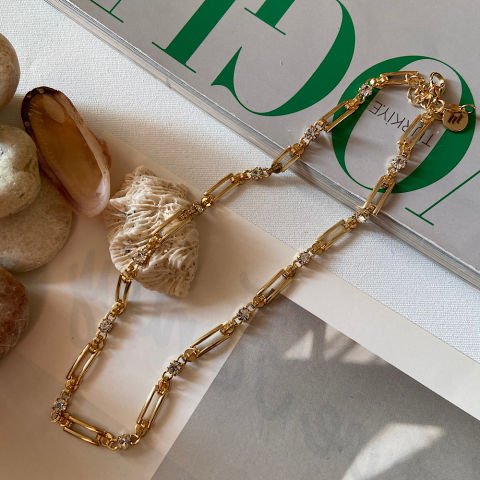 Mezat Zamanı Taşlı Vintage Zincir Kolye