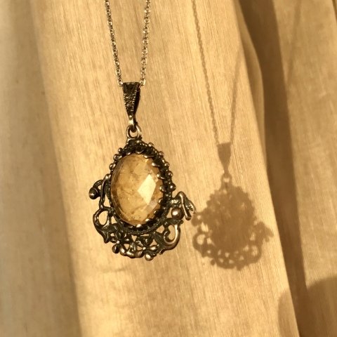 Çiçek Motifli Sarı Kuvars 925 Gümüş Kolye