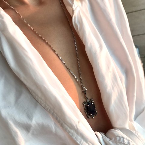 Dörtgen Kafesli Ametist Taş 925 Gümüş Kolye