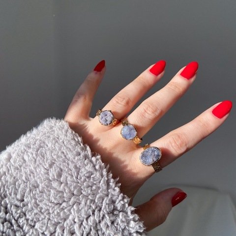 Druzy  Lila Doğal Taş Yüzük