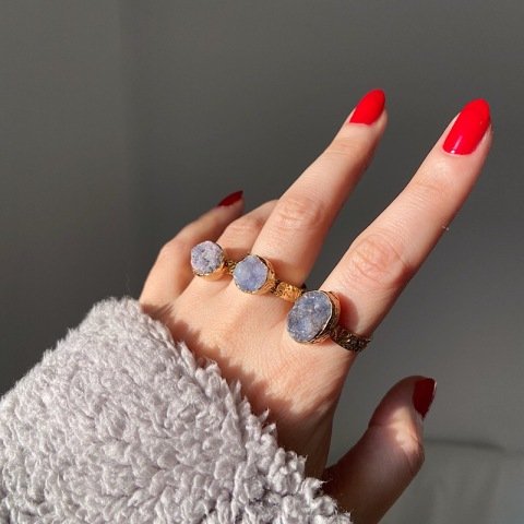 Druzy  Lila Doğal Taş Yüzük