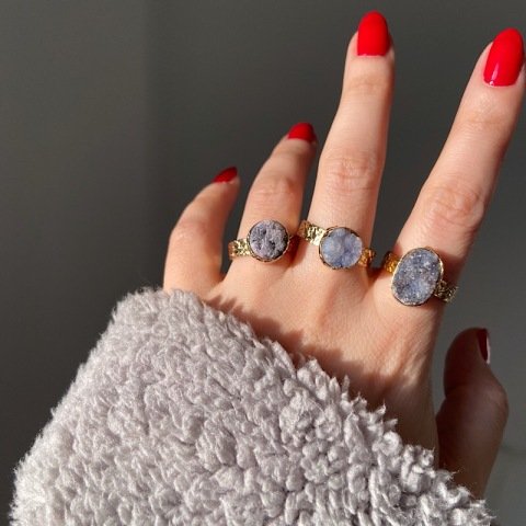 Druzy  Lila Doğal Taş Yüzük