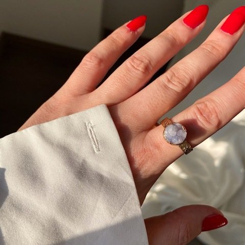 Druzy  Lila Doğal Taş Yüzük