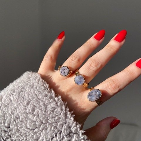 Druzy  Lila Doğal Taş Yüzük