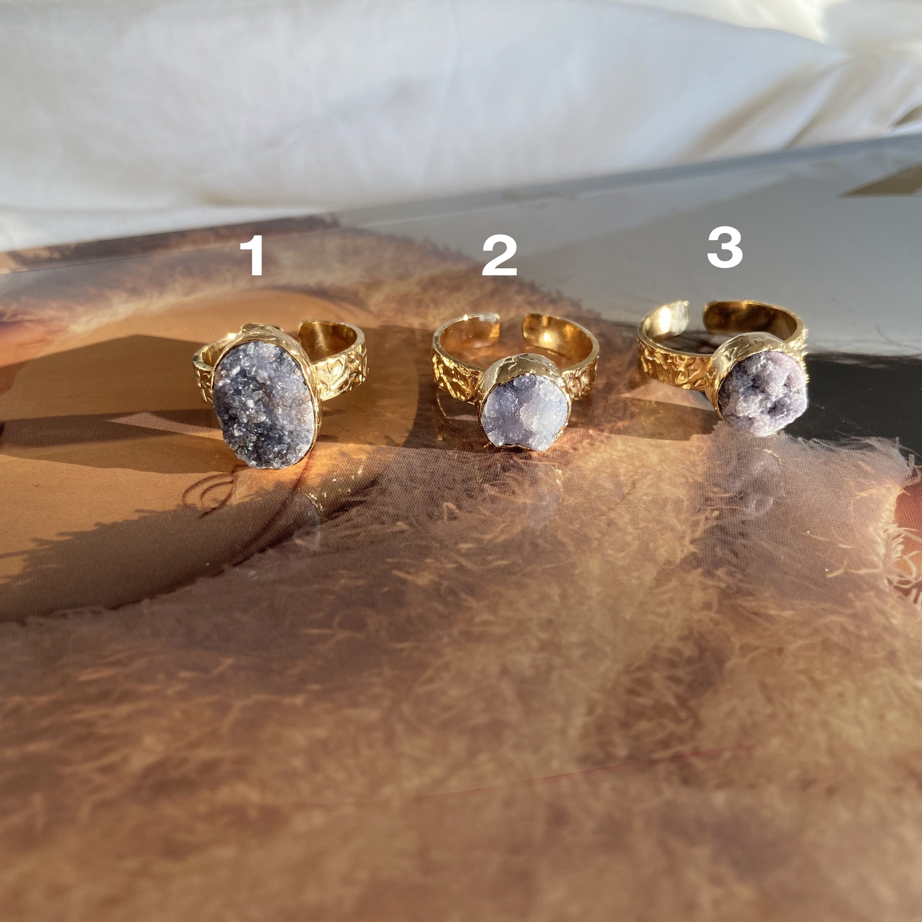 Druzy  Lila Doğal Taş Yüzük