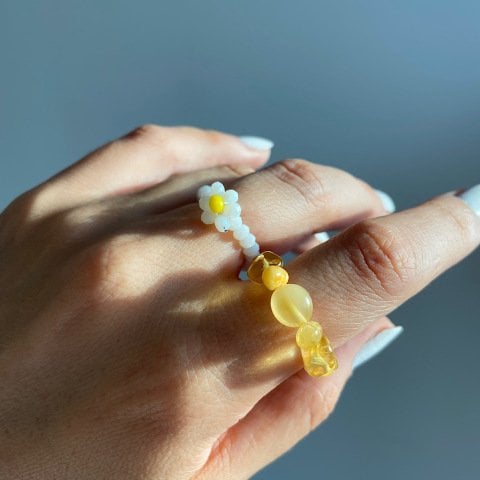 Sarı Kehribar Doğal Taş Yüzük