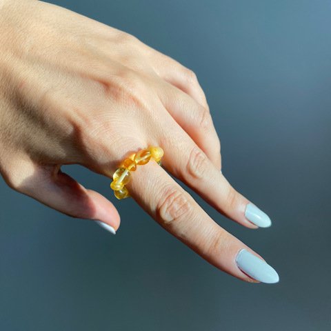 Sarı Kehribar Doğal Taş Yüzük