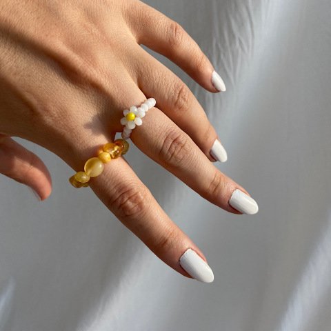 Sarı Kehribar Doğal Taş Yüzük