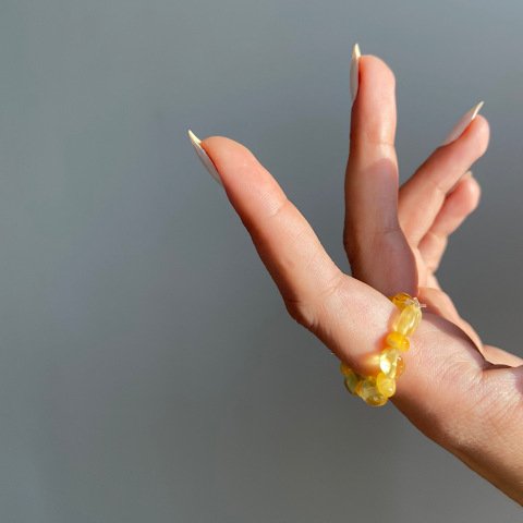 Sarı Kehribar Doğal Taş Yüzük