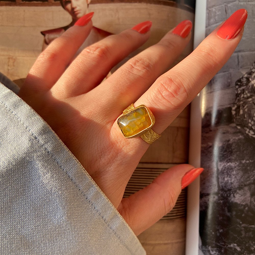 Yamuk Dörtgen Akik Taş Yüzük