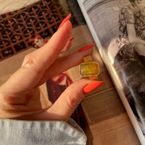 Yamuk Dörtgen Akik Taş Yüzük