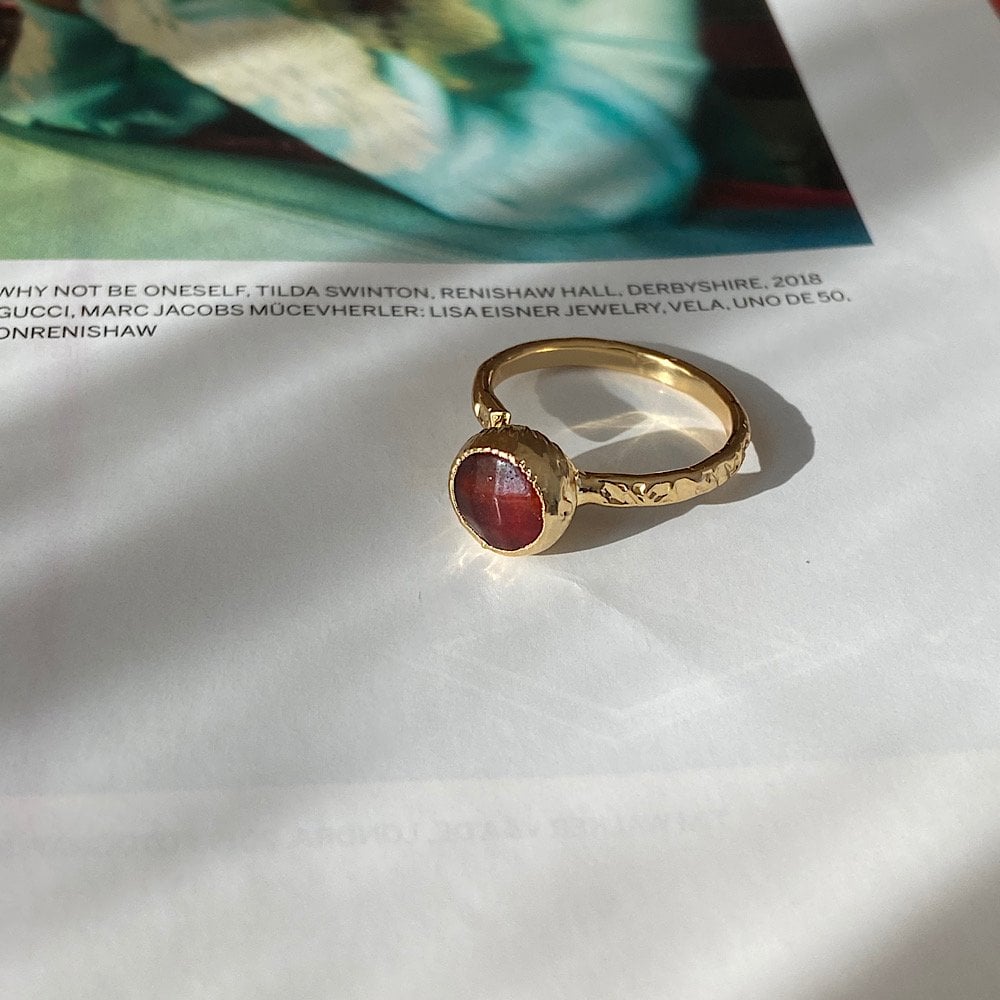 Bordo Akik Taşlı Minimal Yüzük