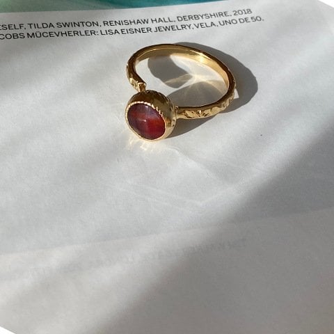 Bordo Akik Taşlı Minimal Yüzük