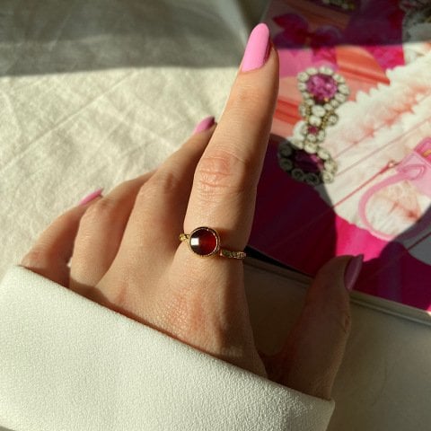 Bordo Akik Taşlı Minimal Yüzük