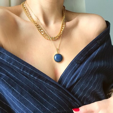 Lapis World Orta Boy Doğal Taş Kolye