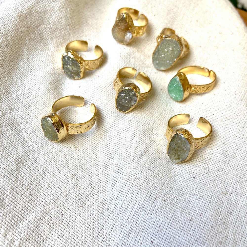 Druzy Kristal Doğal Taş Yüzük