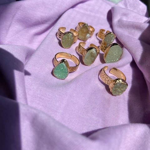 Druzy Kristal Doğal Taş Yüzük