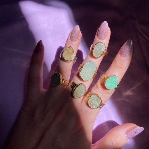 Druzy Kristal Doğal Taş Yüzük