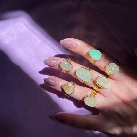 Druzy Kristal Doğal Taş Yüzük